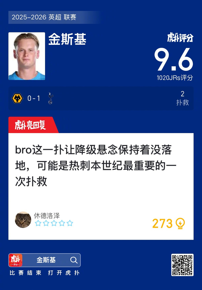 狼队0比1不敌热刺 金斯基两次扑救难挽败局